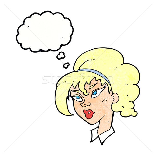 Cartoon jolie femme bulle de pensée femme main design Photo stock © lineartestpilot
