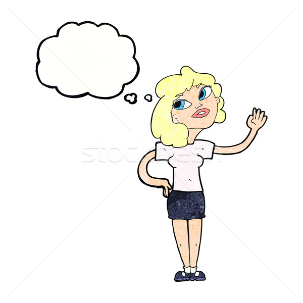 cartoon woman waving  with thought bubble Stock photo © lineartestpilot