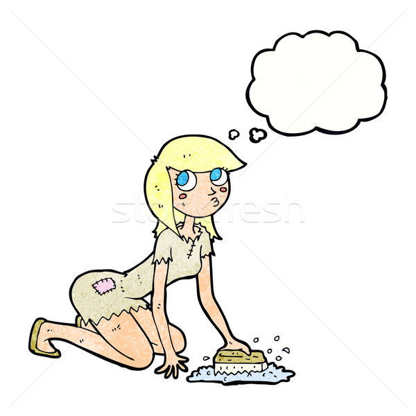 cartoon cinderella scrubbing floors with thought bubble Stock photo © lineartestpilot