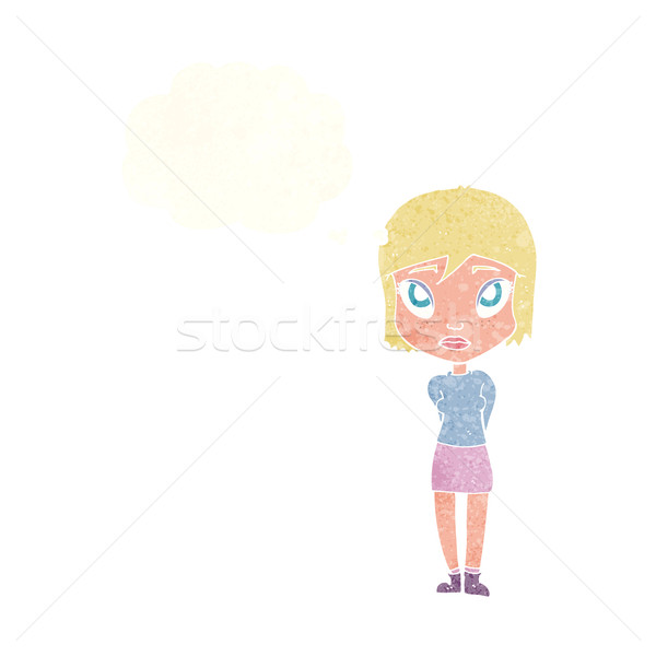 Cartoon nieśmiała dziewczyna bubble myśl kobieta strony Zdjęcia stock © lineartestpilot