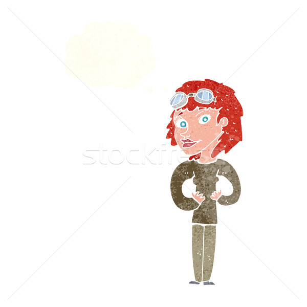 cartoon aviator woman with thought bubble Stock photo © lineartestpilot