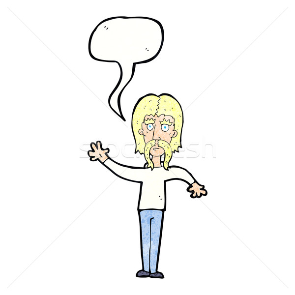 cartoon waving man with mustache with speech bubble Stock photo © lineartestpilot