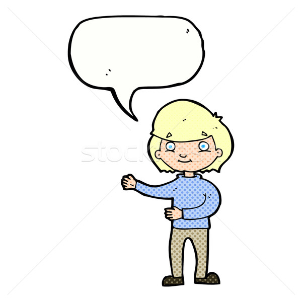 Karikatur glücklich Person Sprechblase Hand Mann Stock foto © lineartestpilot