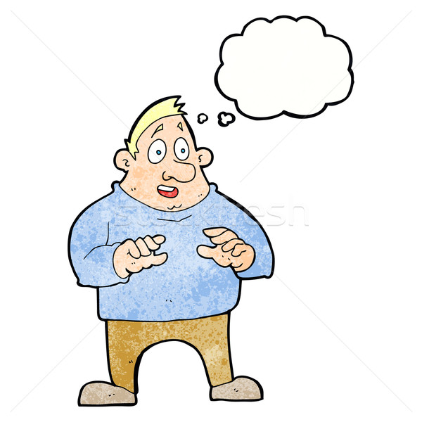 Cartoon excitado sobrepeso hombre burbuja de pensamiento mano Foto stock © lineartestpilot