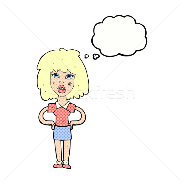 Cartoon résistant femme bulle de pensée main design Photo stock © lineartestpilot