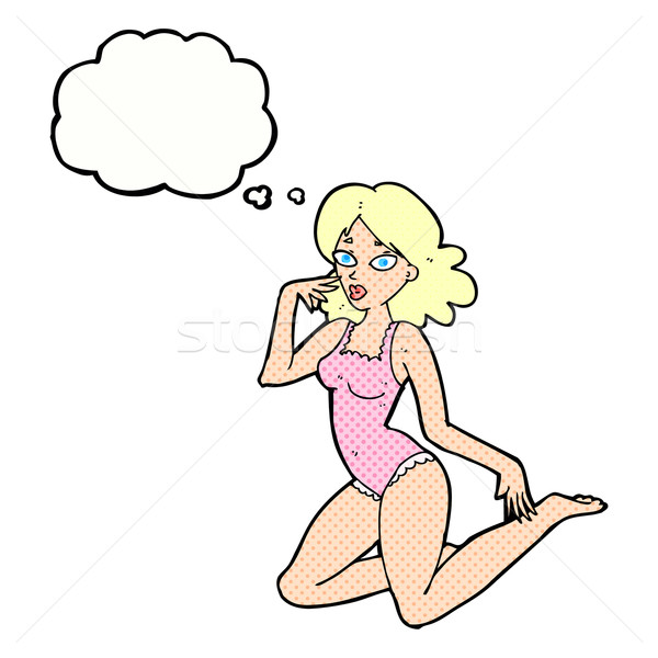 Cartoon mujer lencería burbuja de pensamiento mano sexy Foto stock © lineartestpilot