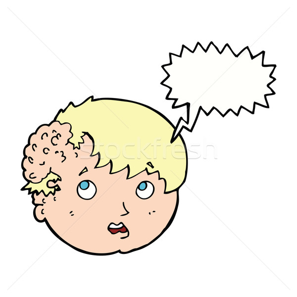 Cartoon jongen lelijk groei hoofd tekstballon Stockfoto © lineartestpilot