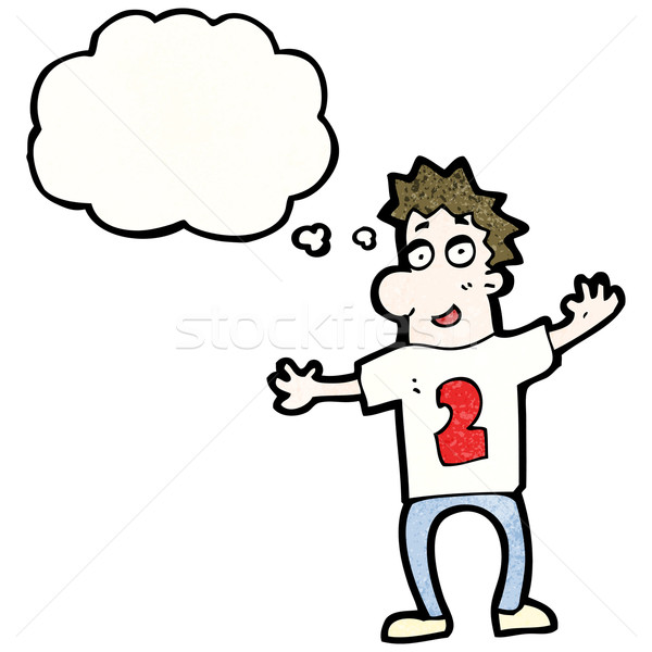 Stock photo: cartoon man with thought bubble wearting numbered shirt