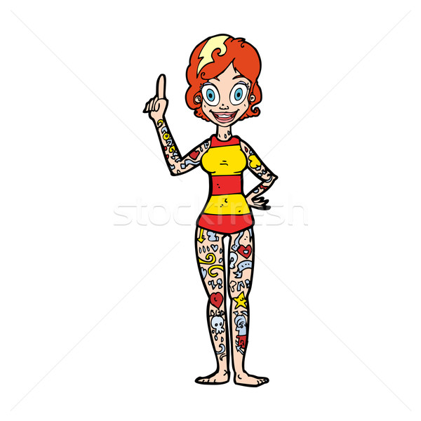 Desen animat femeie acoperit tatuaje proiect artă Imagine de stoc © lineartestpilot