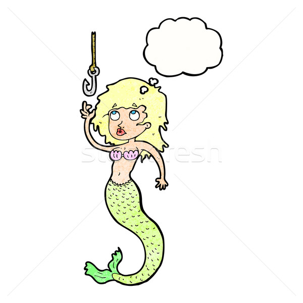 cartoon mermaid and fish hook with thought bubble Stock photo © lineartestpilot
