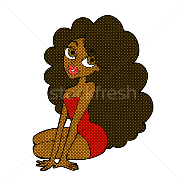 Cômico desenho animado mulher bonita retro estilo Foto stock © lineartestpilot