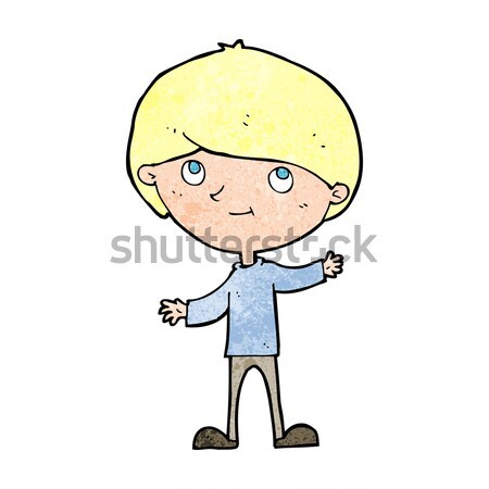 cartoon unhappy boy giving peace sign with thought bubble Stock photo © lineartestpilot