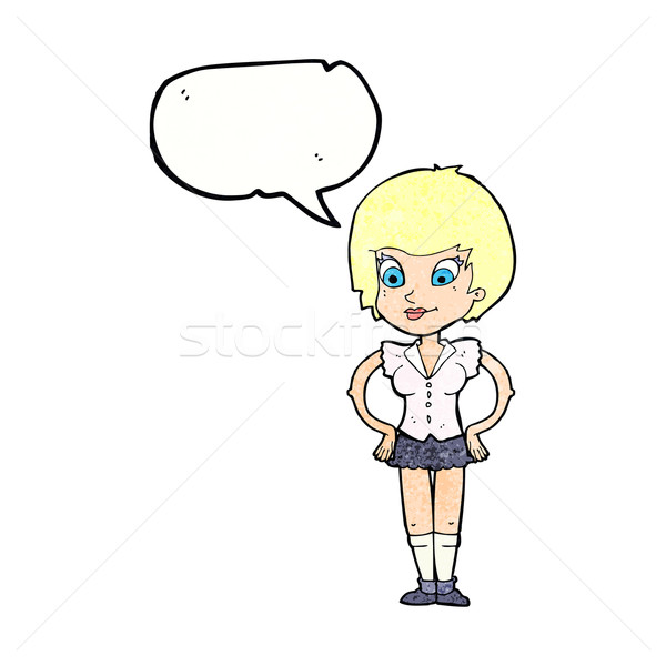 Cartoon jolie femme mains hanches bulle femme [[stock_photo]] © lineartestpilot