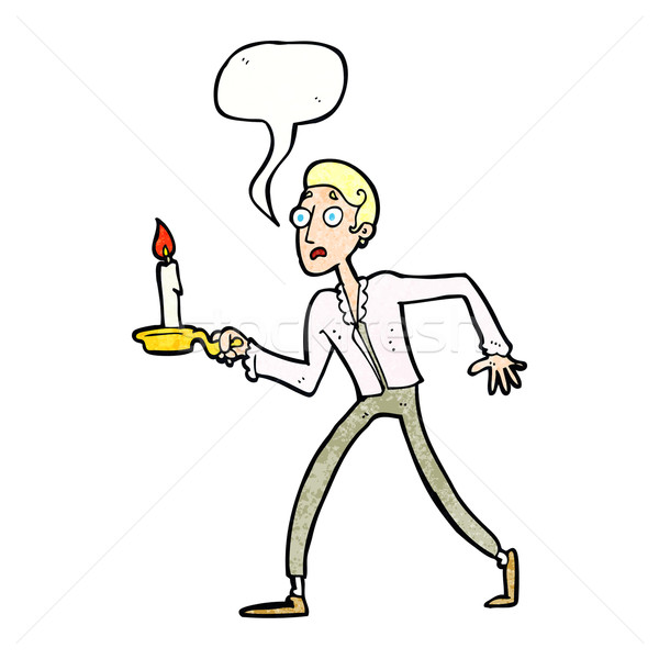 Cartoon przestraszony człowiek spaceru świecznik mowy Zdjęcia stock © lineartestpilot