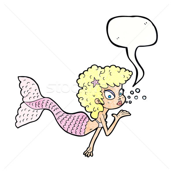 Desen animat sirena sărut bule de vorbire mână Imagine de stoc © lineartestpilot