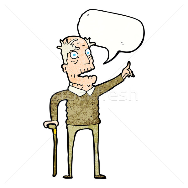 cartoon old man with walking stick with speech bubble Stock photo © lineartestpilot