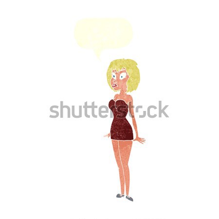 Cartoon удивленный женщину короткий платье речи пузырь Сток-фото © lineartestpilot