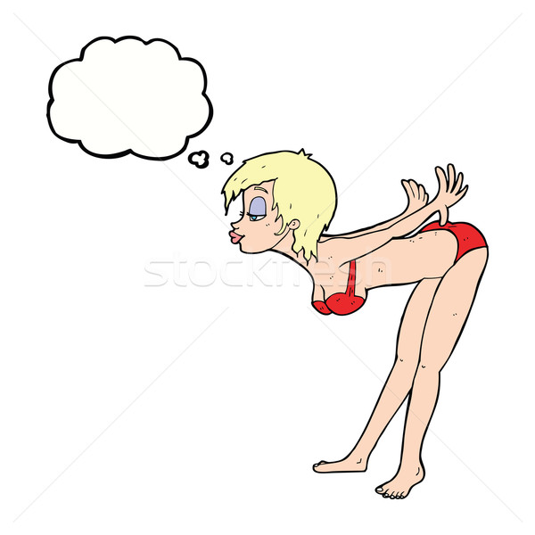 cartoon pin up girl in bikini with thought bubble Stock photo © lineartestpilot
