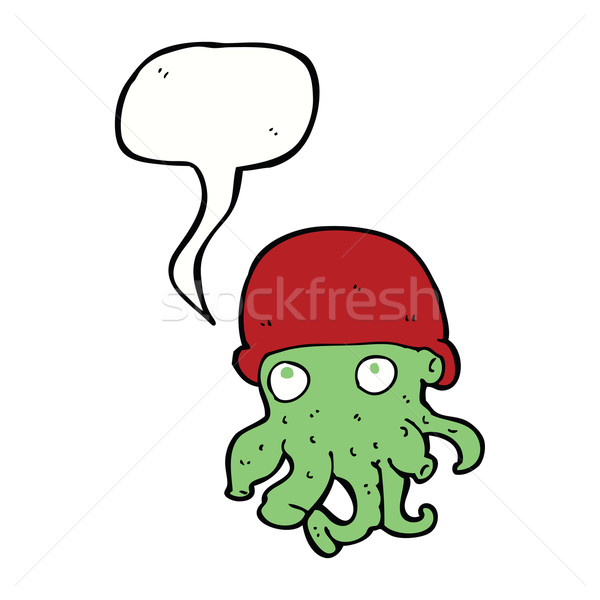 cartoon alien head wearing hat with speech bubble Stock photo © lineartestpilot