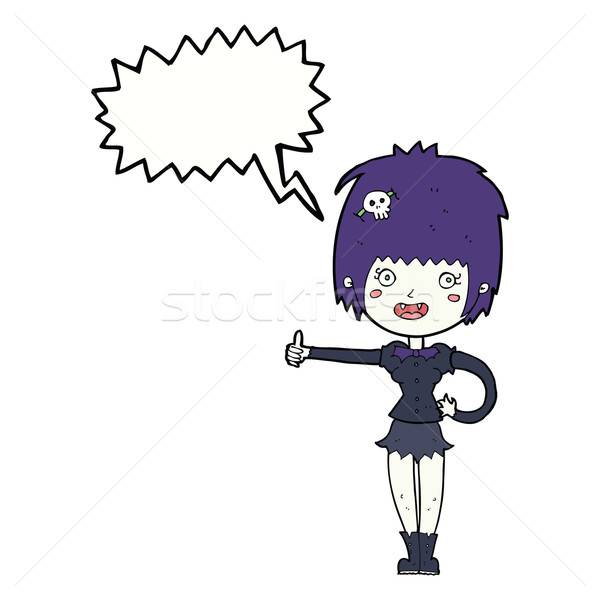 Stock photo: cartoon vampire girl giving thumbs up sign with speech bubble