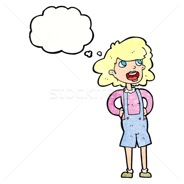 cartoon woman in dungarees with thought bubble Stock photo © lineartestpilot