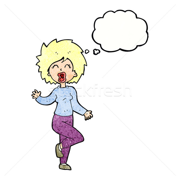 cartoon woman dancing with thought bubble Stock photo © lineartestpilot