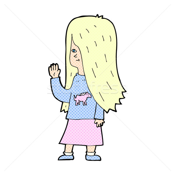 comic cartoon girl with pony shirt waving Stock photo © lineartestpilot