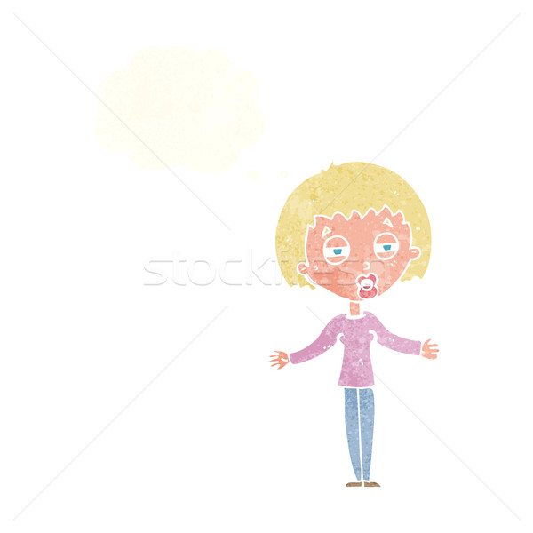 Cartoon suspicaz mujer burbuja de pensamiento mano ojos Foto stock © lineartestpilot