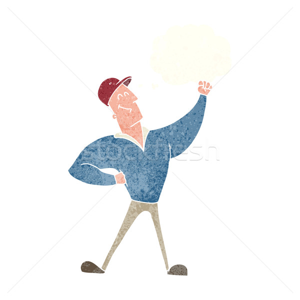 Desenho animado homem heróico pose balão de pensamento mão Foto stock © lineartestpilot