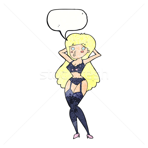 Desenho animado mulher lingerie balão de fala mão sensual Foto stock © lineartestpilot