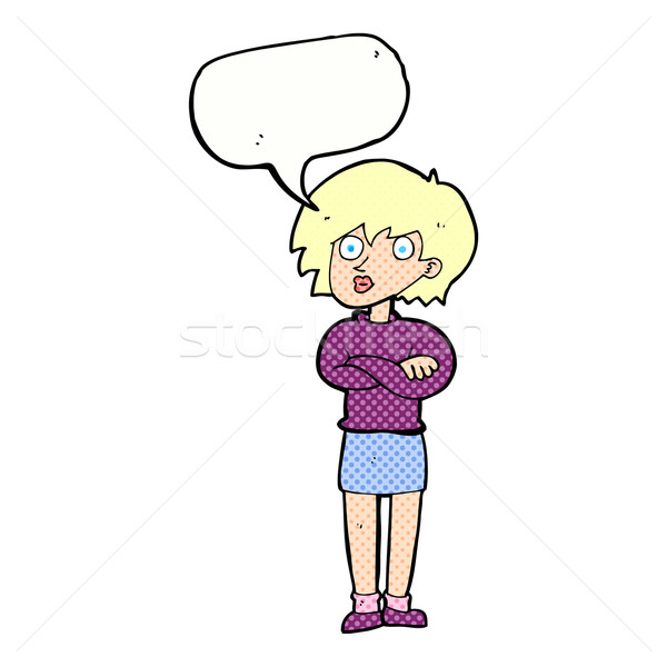 cartoon woman wit crossed arms with speech bubble Stock photo © lineartestpilot