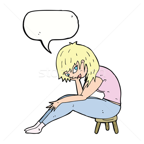 cartoon woman sitting on small stool with speech bubble Stock photo © lineartestpilot