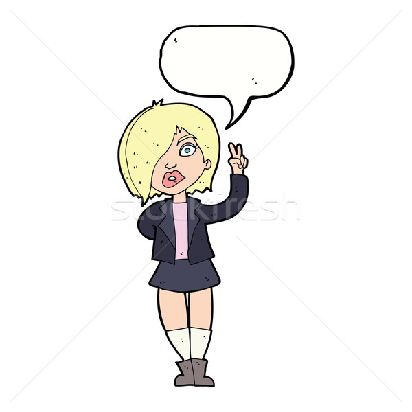 cartoon cool girl giving peace sign with speech bubble Stock photo © lineartestpilot