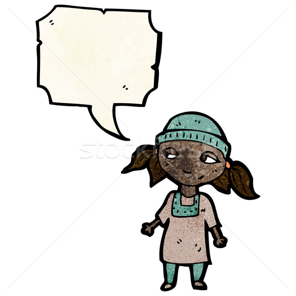 Karikatur armen Mädchen sprechen Retro Zeichnung Stock foto © lineartestpilot