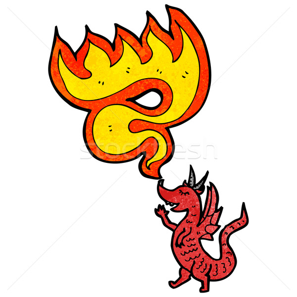 Karikatur Feuer Atmen Drachen Retro Zeichnung Stock foto © lineartestpilot