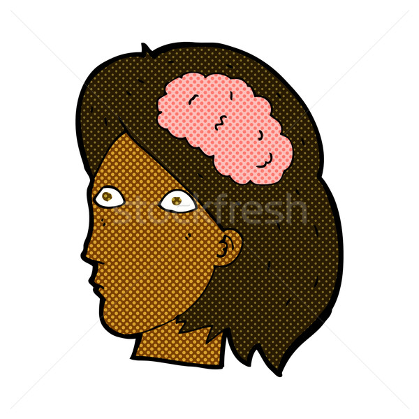 comic cartoon female head with brain symbol Stock photo © lineartestpilot