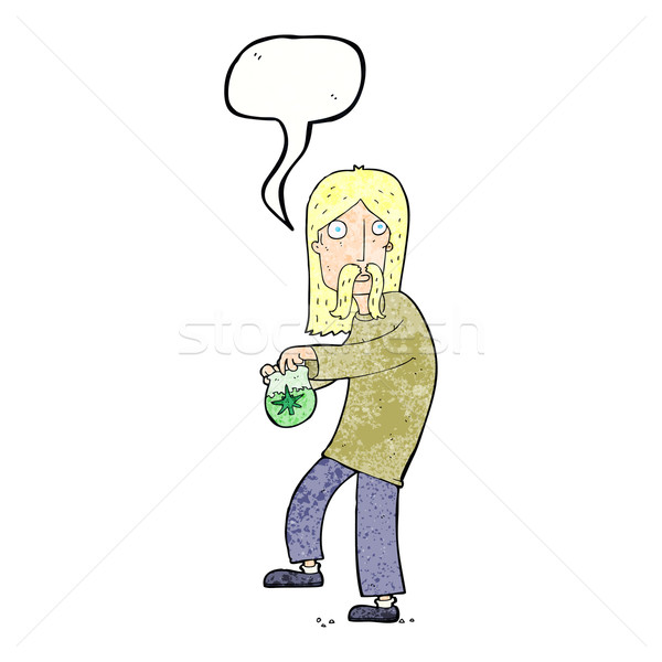cartoon hippie man with bag of weed with speech bubble Stock photo © lineartestpilot