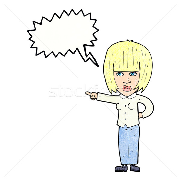 Desenho animado indicação irritado mulher balão de fala mão Foto stock © lineartestpilot