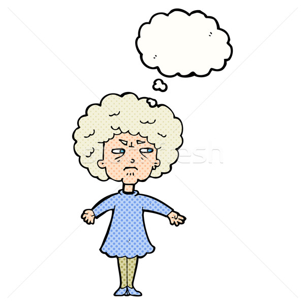 Desenho animado amargo velha balão de pensamento mulher mão Foto stock © lineartestpilot