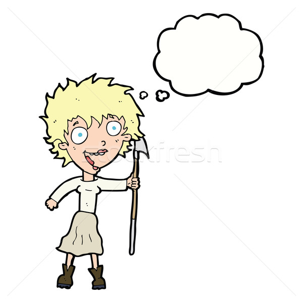 cartoon crazy woman with spear with thought bubble Stock photo © lineartestpilot