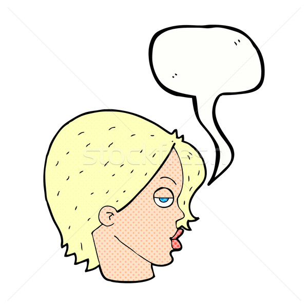 Karikatur Frau Augenbraue Sprechblase Hand Gesicht Stock foto © lineartestpilot