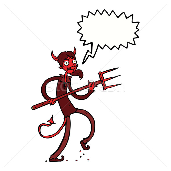 Stock photo: cartoon devil with pitchfork with speech bubble