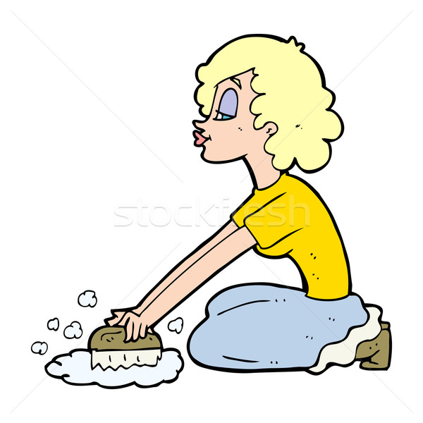 cartoon woman scrubbing floor Stock photo © lineartestpilot