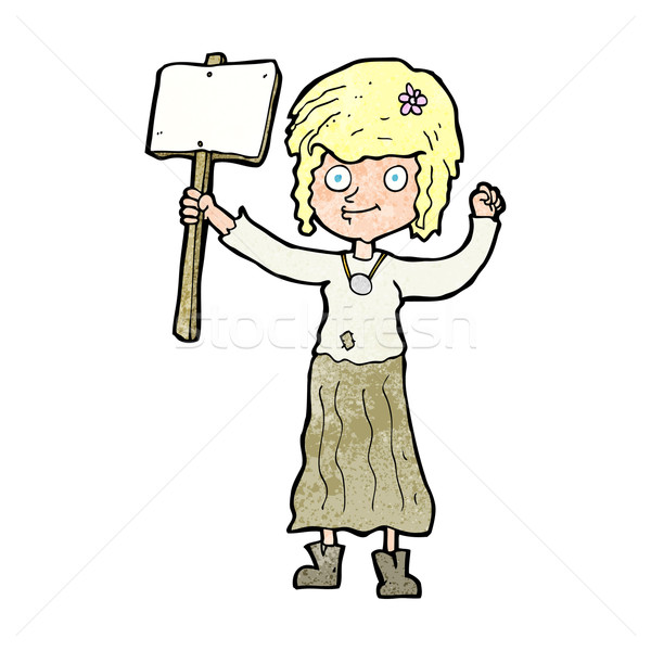 cartoon hippie girl with protest sign Stock photo © lineartestpilot