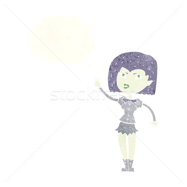 Foto stock: Desenho · animado · bastante · vampiro · menina · balão · de · pensamento · mão