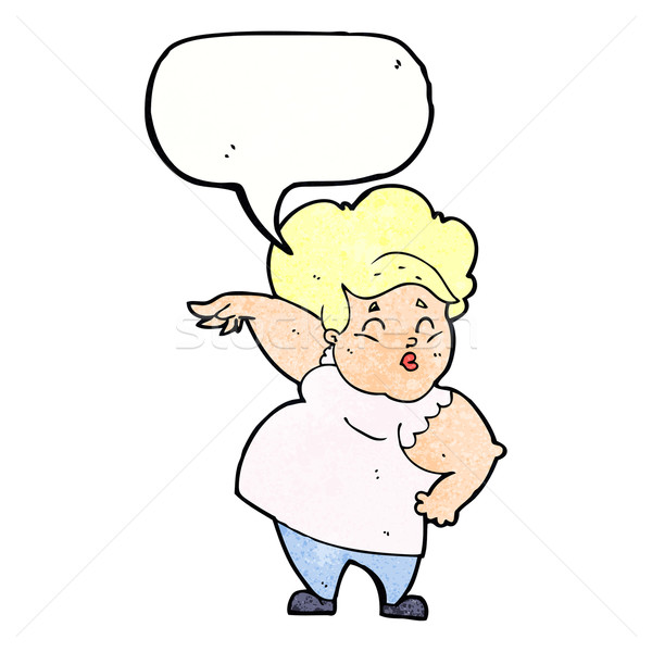 Cartoon счастливым избыточный вес Lady речи пузырь стороны Сток-фото © lineartestpilot