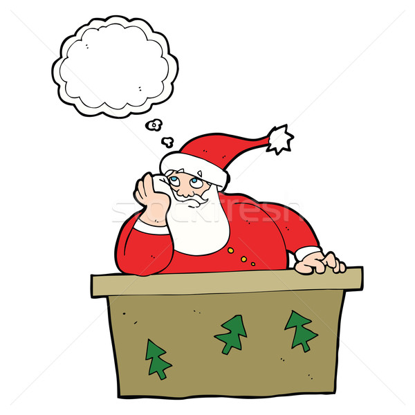 Stock photo: cartoon bored santa claus with thought bubble