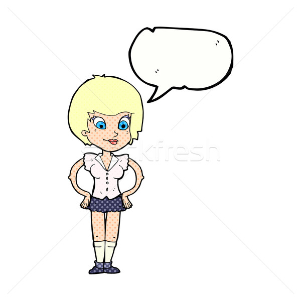 cartoon pretty woman with hands on hips with speech bubble Stock photo © lineartestpilot