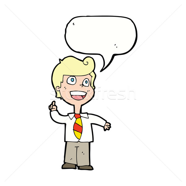 cartoon school boy raising hand with speech bubble Stock photo © lineartestpilot