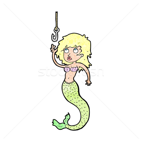 cartoon mermaid and fish hook Stock photo © lineartestpilot